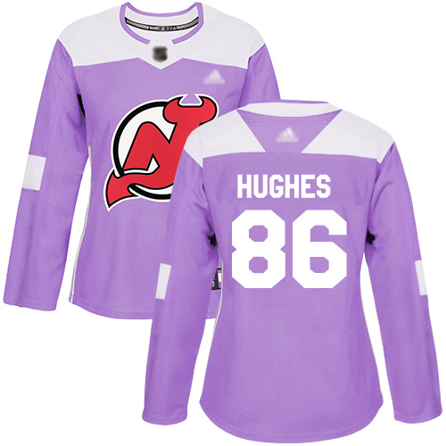 Adidas Devils #86 Jack Hughes Purple Authentic Fights Cancer Women's Stitched NHL Jersey